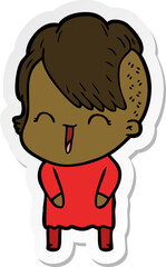 Fototapeta premium sticker of a cartoon happy hipster girl