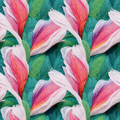 Seamless embroidered pattern, textile pattern with floral and leaf print,colorful bohemian print, 3d illustration.