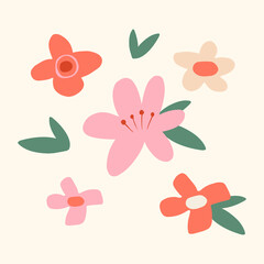 Vector floral print for card design, fabric, clothing. isolated flowers in cartoon style.