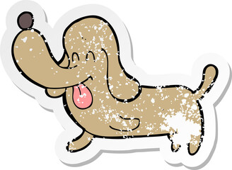 retro distressed sticker of a cartoon happy dog