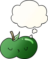 cartoon cute apple with thought bubble in smooth gradient style