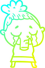 cold gradient line drawing of a cartoon crying woman