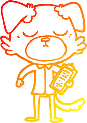 warm gradient line drawing of a cute cartoon dog wearing office shirt