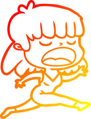 warm gradient line drawing of a cartoon woman talking loudly