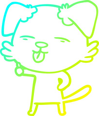 cold gradient line drawing of a cartoon dog sticking out tongue