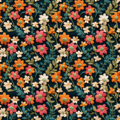 Seamless embroidered pattern, textile pattern with floral and leaf print,colorful bohemian print, 3d illustration.