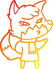 warm gradient line drawing of a clever cartoon fox