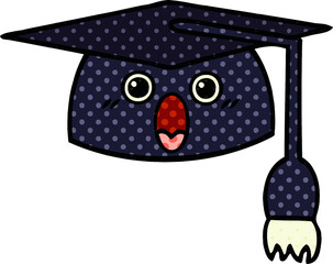 comic book style cartoon of a graduation hat