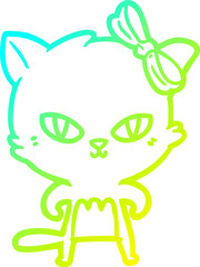 cold gradient line drawing of a cute cartoon cat