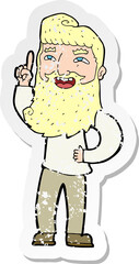 Obraz premium retro distressed sticker of a cartoon happy bearded man with idea