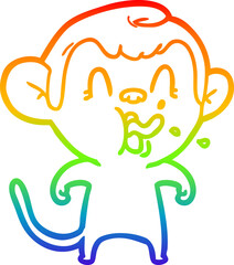 rainbow gradient line drawing of a crazy cartoon monkey