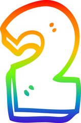 rainbow gradient line drawing of a cartoon number two