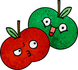 retro grunge texture cartoon of a juicy apple