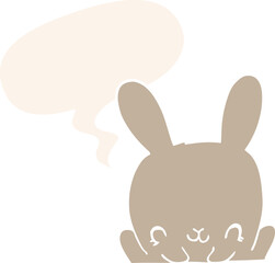cartoon rabbit with speech bubble in retro style