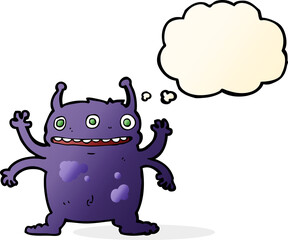 cartoon alien monster with thought bubble