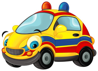 cartoon scene with funny looking ambulance sedan illustration for children