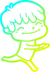 cold gradient line drawing of a cartoon happy boy