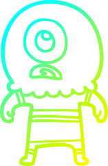 cold gradient line drawing of a cartoon cyclops alien spaceman