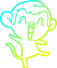 cold gradient line drawing of a cartoon laughing monkey