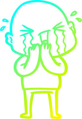 cold gradient line drawing of a cartoon crying bald man