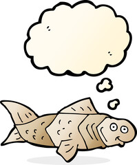 cartoon funny fish with thought bubble