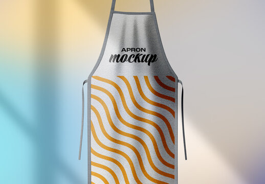 Apron Mockup &ndash; Single Realistic Kitchen Apron with Vibrant Abstract Pattern on Colorful Background for Cooking and Restaurant Branding