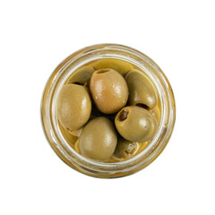 Green Pickled Olives Isolated, Olive Pickles, Pitted Fermented Olives