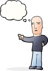 cartoon tough guy pointing with thought bubble
