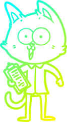 cold gradient line drawing of a funny cartoon cat wearing shirt and tie