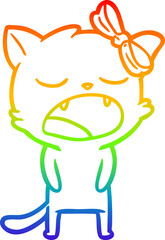 rainbow gradient line drawing of a cartoon cat meowing
