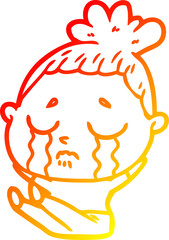 warm gradient line drawing of a cartoon crying woman