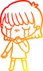 warm gradient line drawing of a cartoon woman crying