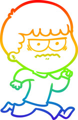 rainbow gradient line drawing of a cartoon angry man