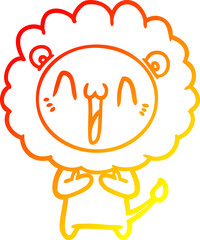 warm gradient line drawing of a happy cartoon lion