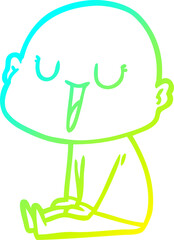 cold gradient line drawing of a happy cartoon bald man