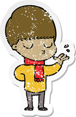 distressed sticker of a cartoon calm boy