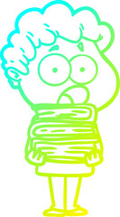 cold gradient line drawing of a cartoon man gasping in surprise
