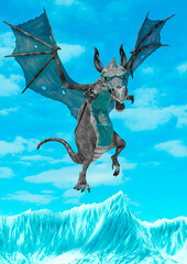dragon cartoon with armor landing on ice