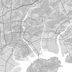 Fototapeta na wymiar Map of Okayama city. Urban black and white square poster. Road map with metropolitan city area view.