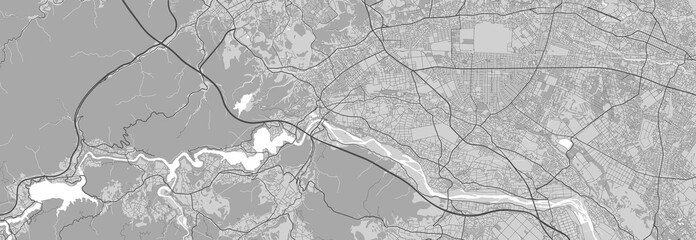 Map of Sagamihara city. Urban black and white poster. Road map with metropolitan city area view.