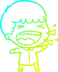 cold gradient line drawing of a cartoon laughing man