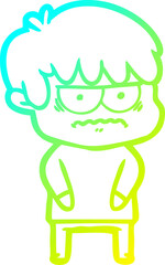cold gradient line drawing of a annoyed cartoon boy