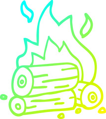 cold gradient line drawing of a cartoon burning logs