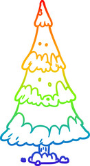 rainbow gradient line drawing of a snowy christmas tree