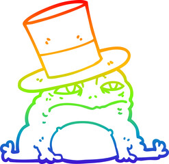 rainbow gradient line drawing of a cartoon rich toad