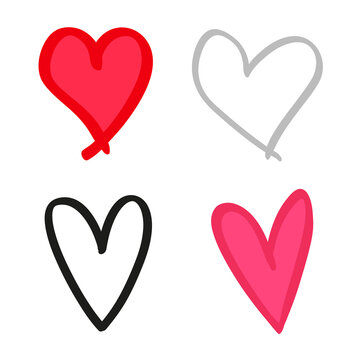 Hand drawn hearts on isolated white background. Set of love signs. Unique image for design. Line art creation. Elements for your work