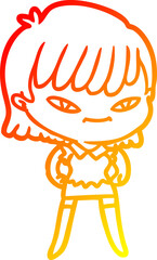 warm gradient line drawing of a cartoon woman