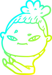 cold gradient line drawing of a cartoon woman