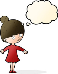 cartoon surprised woman with thought bubble