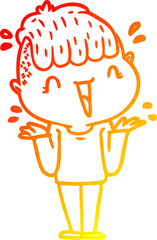 warm gradient line drawing of a cartoon happy boy surprised